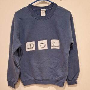 "Cats, Books and Tea" Gildan Slate Blue Crewneck Sweatshirt